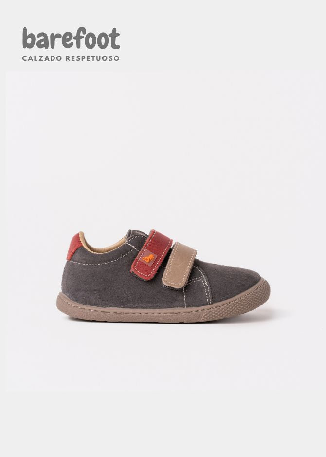 CALZADO CUERO BAREFOOT DOBLE VELCRO - GRIS ANTRACITA